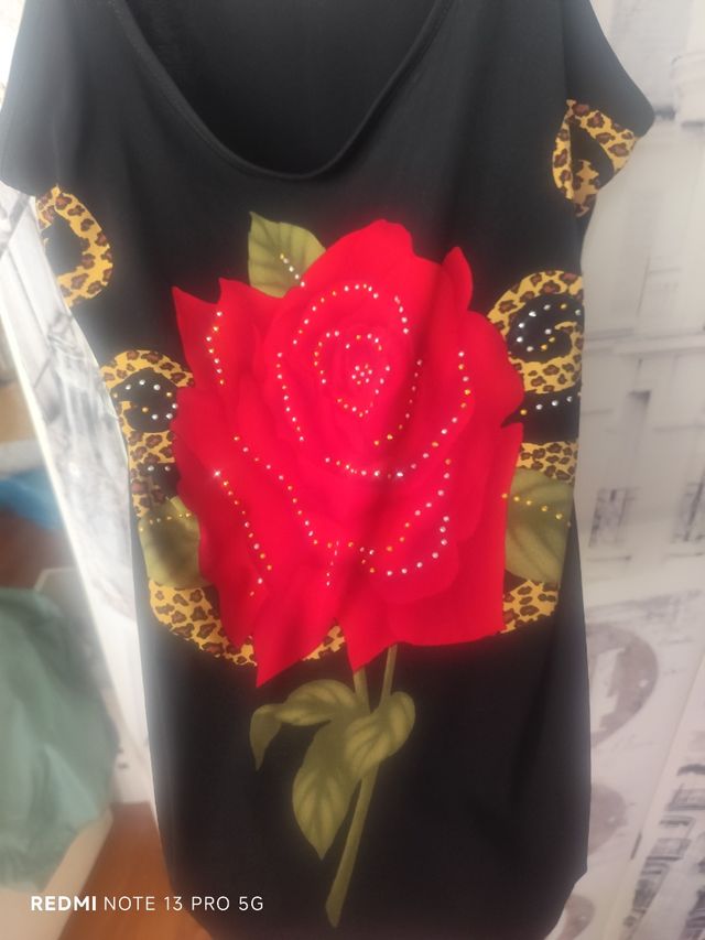 Top tirantes leopardo-rosa roja