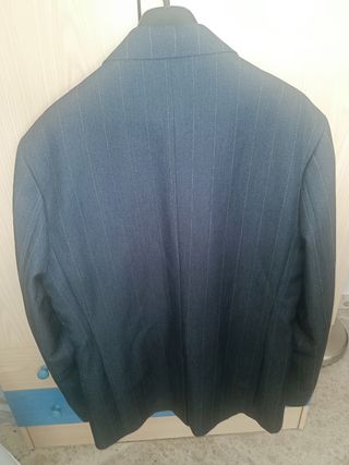 Traje HOMBRE gris/azul-rayas finas.