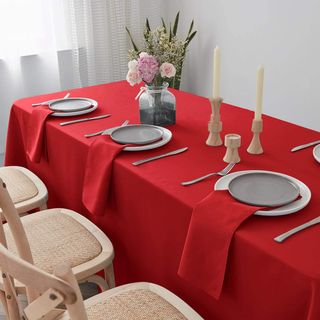 ¡OCASIÓN! MANTEL ROJO, MESA RECTANGULAR