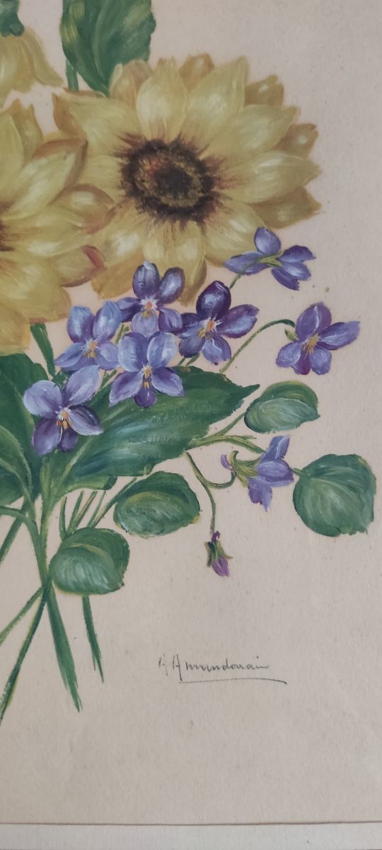 Cuadro con girasoles y violetas