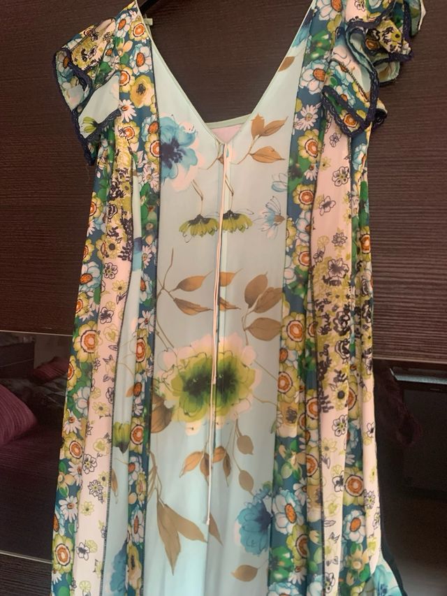 Vestido Sevillana azul y multicolor