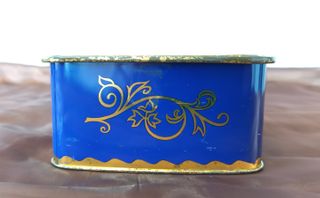 Scatola latta vintage Dufour blu oro fiori
