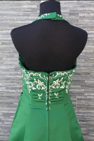Vestido fiesta alta costura seda salvaje verde t38
