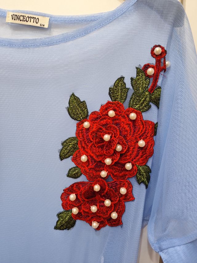 Vestito Azzurro Trasparente Caftano Rose rosse