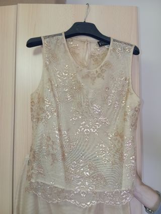  Atelier Blazer gonna lunga e top pizzo oro beige 