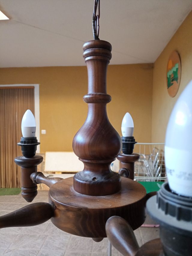 Lámpara madera 5 brazos