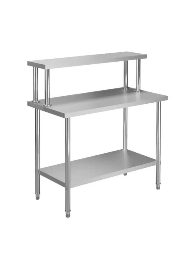 2 tavoli in acciaio inox e uno con ripiano