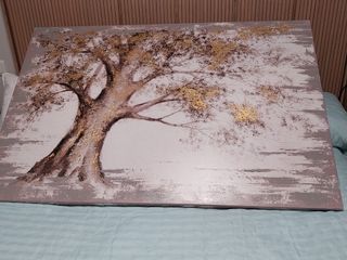 Cuadro árbol de SIA dorado, marrón, gris y rosa.
