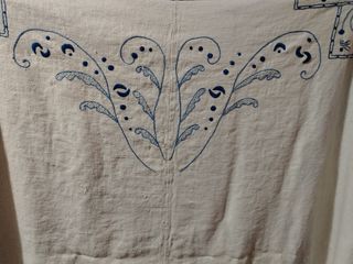 Colcha lino azul y blanco, artesanal