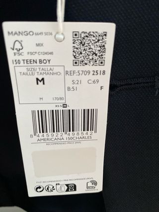 Blazer Mango teen hombre azul