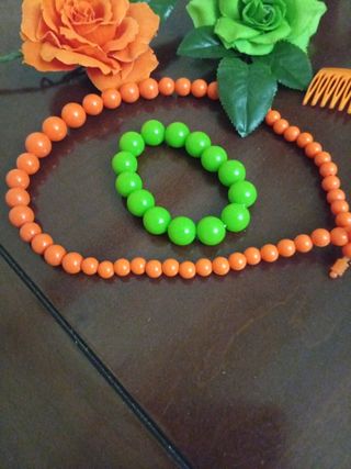 Collar y flores gitana - Naranja y verde