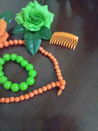 Collar y flores gitana - Naranja y verde