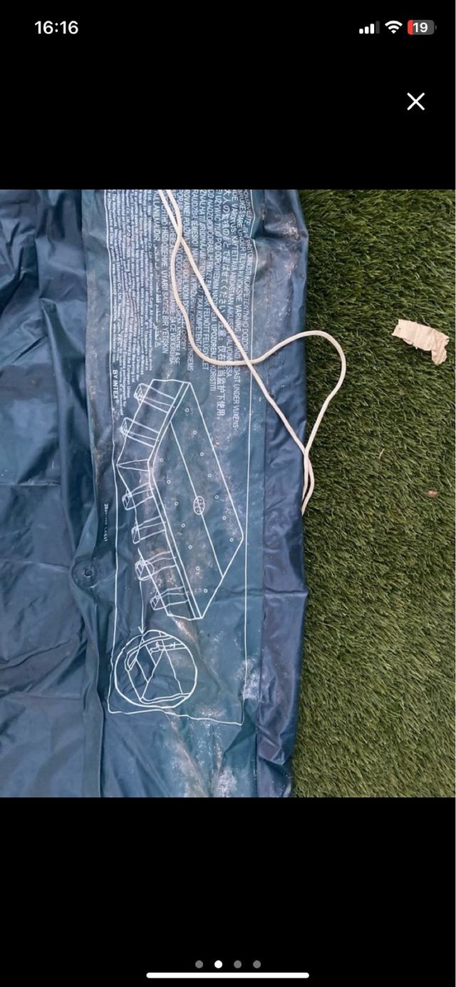 Soporte maceta hierro - negro y lona piscina intex