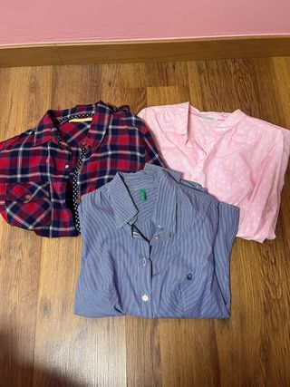 3 Camisas Mujer: Azul, Rosa, Roja