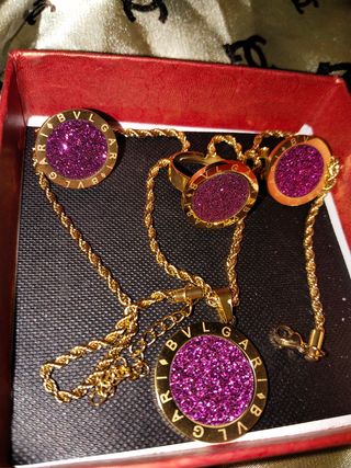 Juego joyas Bvlgari dorado purpura 18K