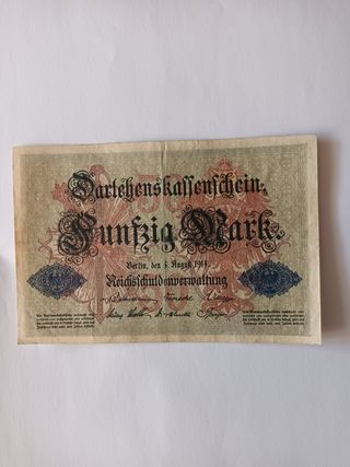 Billete 50 marcos Alemania - antiguo 1914