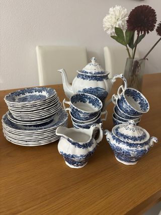 Juego café britanico azul y blanco