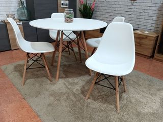 Mesa redonda 100cm con 4 sillas estilo nórdico