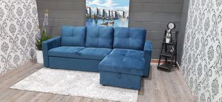 Sofá cama azul terciopelo