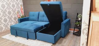 Sofá cama azul terciopelo