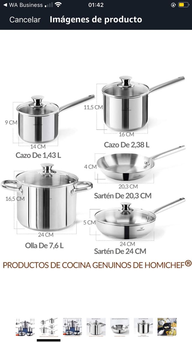 Juego ollas HOMICHEF acero inox.