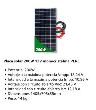Placa solar 200W 12V monocristalina