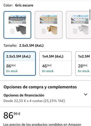 Toldo vela 2,5x3,5m - Gris