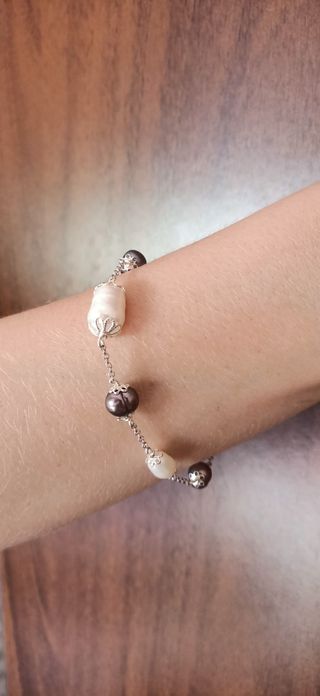 Bracciale perle argento - bianco, nero