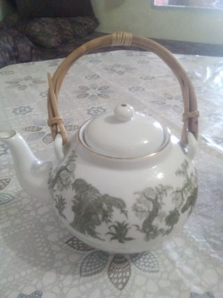 Tetera porcelana bambú - verde, blancou