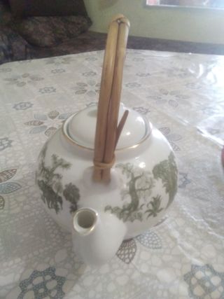 Tetera porcelana bambú - verde, blancou