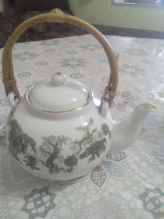 Tetera porcelana bambú - verde, blancou