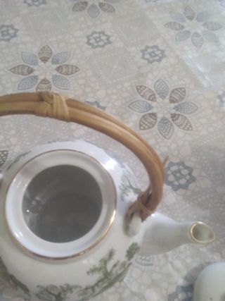 Tetera porcelana bambú - verde, blancou