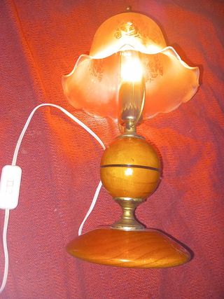 Lampara vintage madera y cristal