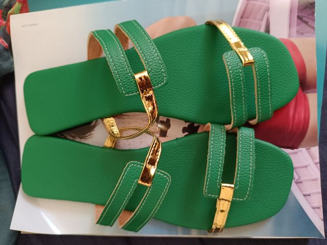 Sandalias planas Shein - Verde/Oro - 38