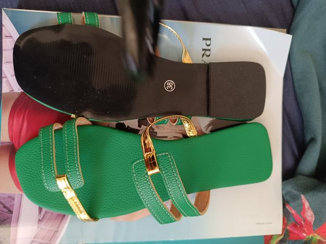 Sandalias planas Shein - Verde/Oro - 38