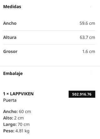 Puerta Armario blanco IKEA LAPPVIKEN 60x64 cm