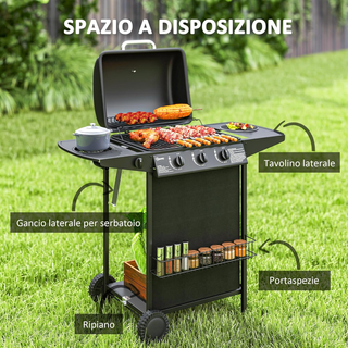 Barbecue a Gas in Acciaio, BBQ a Gas a 4 Bruciator