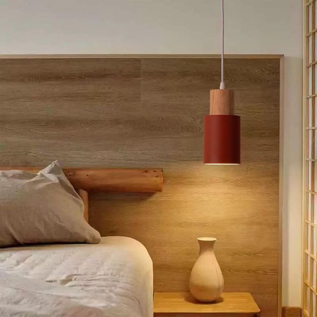 Lámpara de Techo Colgante Acero y Madera
