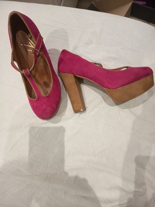 Zapatillas plataforma rosa y marrón