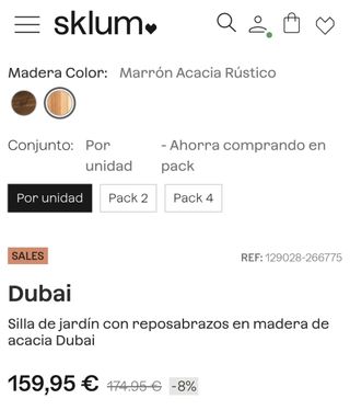 Silla de jardín Sklum Dubai - Madera Acacia Maciza