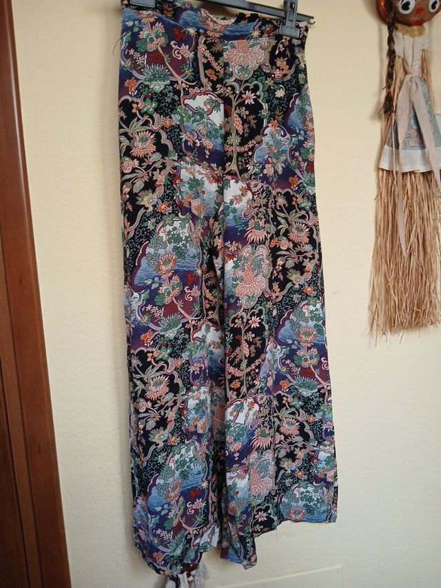 Pantaloni larghi stampa orientale,con tasche