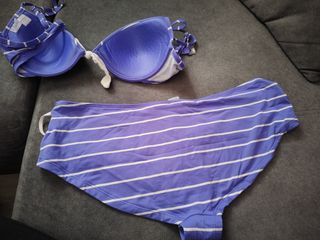 Bañador Bikini rayas morado-blanco
