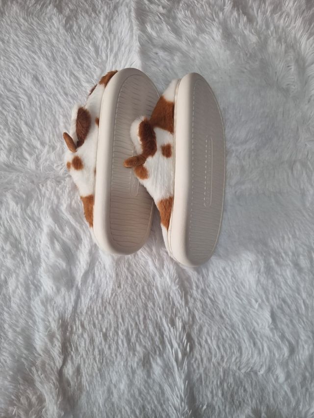 Pantuflas Vaca - Marrón y Blanco