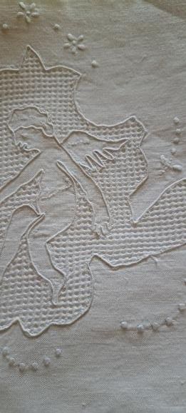 Lenzuolo lino bianco pizzo chiacchierino