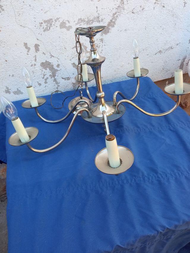 Lampara antigua 6 brazos alpaca.