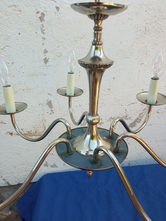 Lampara antigua 6 brazos alpaca.