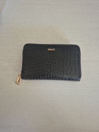 Cartera Mango negra efecto cocodrilo