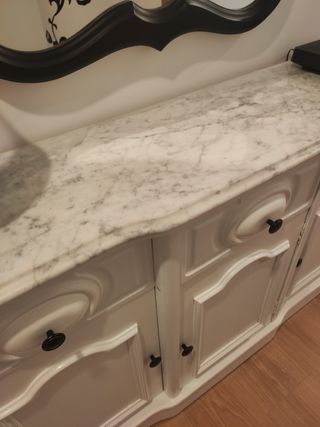 Aparador mueble recibidor blanco y espejo negro