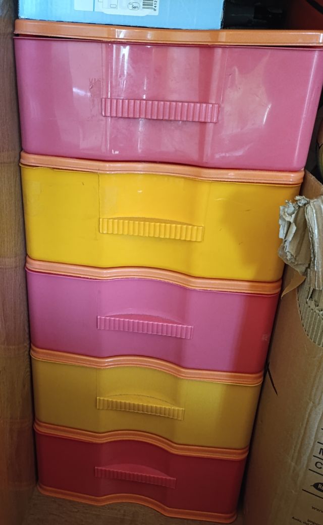 Cajonera 5 cajones plástico rosa-amarillo