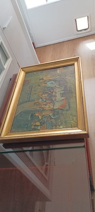 Cuadro antiguo cena señores